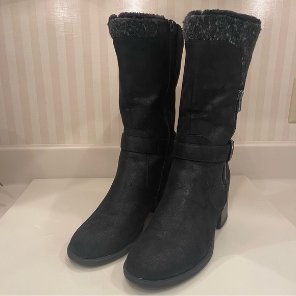 BARE TRAPS Womens Willow Black Heeled Riding Boots Round Toe Stacked Heel - Picture 6 of 16